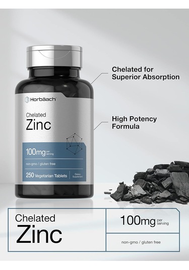 Horbäach Chelated Zinc Çinko 100mg 250 Tablet Aromasız