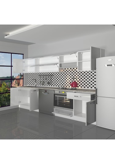 Decoraktiv Elite 280y Ank Mdf Hazır Mutfak Dolabı - Tezgah Dahil - Parlak Beyaz