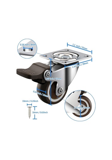 Mufunye 4 Küçük Döner Teker 32mm/1.25 Fren Plakalı Mobilya Tekerleri 50kg Lastik Tekerlekler Tezgah Arabası Endüstriyel Mobilya Taşıma -versailles