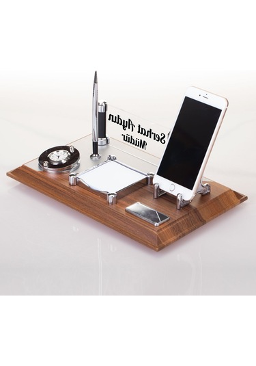 Pisa Masif Kaplama Ahşap Masaüstü İsimlik Ofis Masa İsimliği Seti
