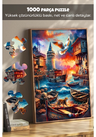 1000 Parça Evening In Galata Puzzle - Galata Kulesi Manzaralı Yapboz 68x48 Cm