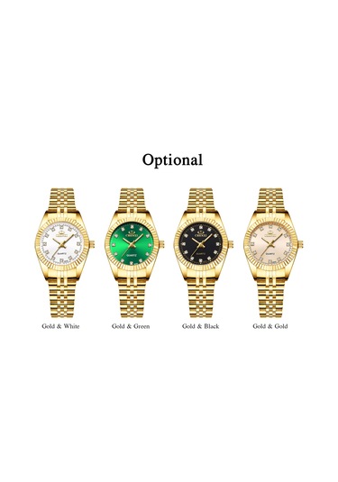 Springsun Kadınlar Klasik Kuvars Saat, Paslanmaz Çelik Kordon, Parlak İşaretçiler, 30m Su Geçirmez, Yeşil Dial, Günlük Ve İş Giyimi Altın - Beyaz