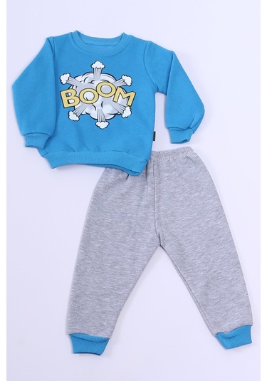 Erkek Bebek 3 İplik Eşofman Takımı Boom Baskılı A33 mavi