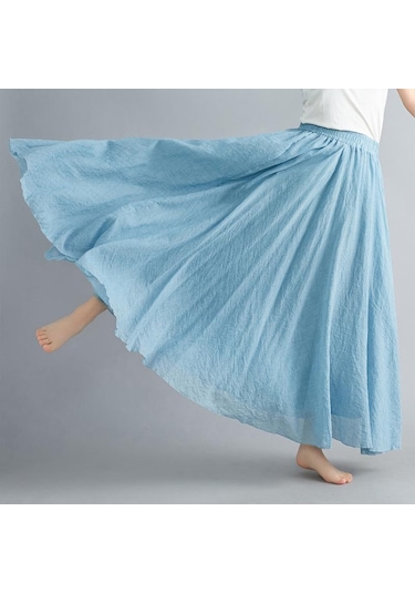 Yaz Sonbahar Kadın Etek Edebi Büyük Boy Pamuk Keten Yarım Etek Elastik Bel Keten A-line Etek Uzun Bölüm Saf Renk Rüzgar Salıncak Etek Ordu Yeşili Haki