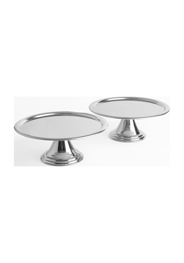 2'li Gümüş Yuvarlak, Ayaklı Şık Kek, Pasta, Kurabiye Ve Tatlı Servis Sunum Standı Gümüş