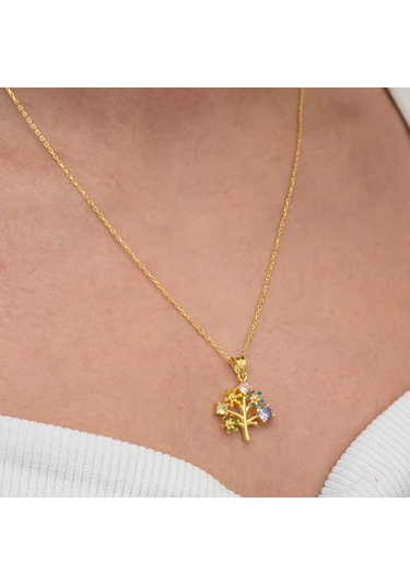 Artsmagazinmücevher Gümüş Gold Renkli Hayat Ağacı Kadın Kolye