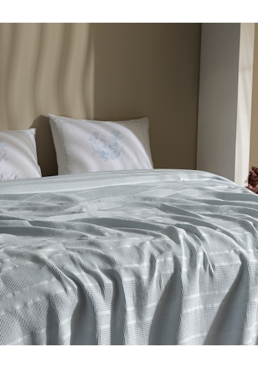 Mathilda Tek Kişilik %100 Pamuk Karde Düz Pike Takımı - Açık Mavi 8684427195352 Mavi