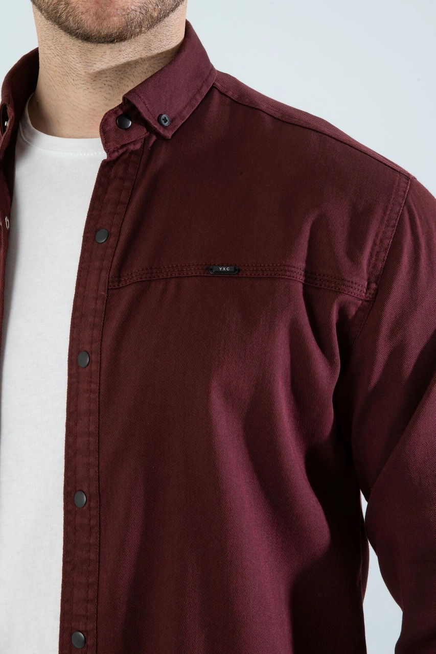 Slim Fit Erkek Cepsiz Kot Gömlek Bordo