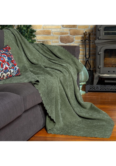 Jakarlı Şönil Koltuk Örtüsü Çekyat Örtüsü Koltuk Şalı 110x175 2 Ad. Kaymaz Sage Yeşil Yeşil