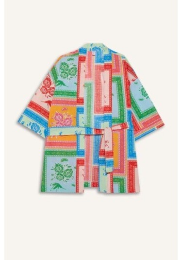 Defacto Regular Fit Desenli Kuşaklı Pamuklu Kimono-fall İn Love D0453ax25sppn206 Pembe