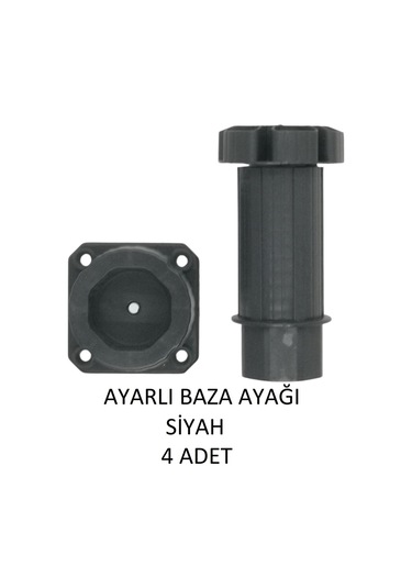Ayarlanabilir Plastik Baza Ayağı 10-15 Cm, Siyah, Çok Amaçlı Dolap Ayağı 4 Adet Siyah