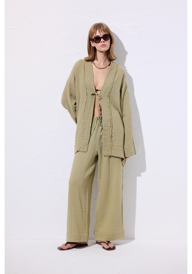 Müslin Geniş Kollu Kimono Adaçayı Adaçayı