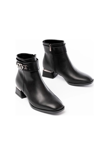 Rm-502 Siyah Toka Aksesuarlı Topuklu Fermuarlı Günlük Kadın Bot Siyah