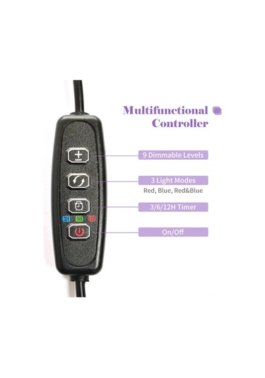 Reedark Bitki Büyüme Lambası - Usb Bağlantılı 3 Kafalı Kırmızı Mavi Led Işık 112 Karakter Siyah