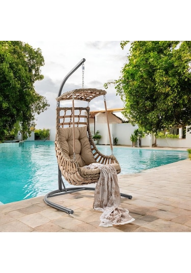 Capri Swing Alaçatı Tekli Rattan Bahçe Salıncağı Balkon Salıncağı Renkli