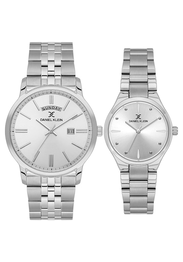 Daniel Klein 8682308439122 Classic All Silver Çelik Kordonlu Sevgili Çift Kol Saatleri Gümüş