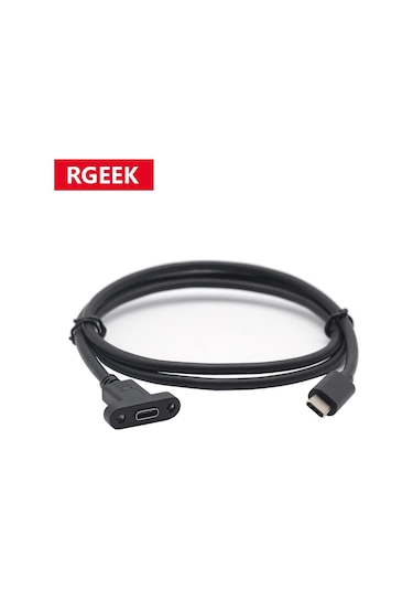Turktrove Rgeek Usb-c Erkek Dişi Uzatma Kablosu 0.5m 1m Panel Montaj Tip-c Vida Deliği Kilit Bağlantı Black 1 Metre