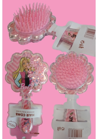 Gökbin Kız Çocuk 3D Pullu Trend Açma Tarama Barbie Çiçekli Saç Fırçası