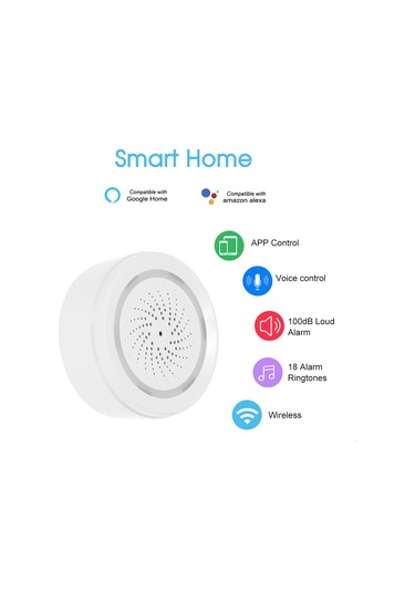 Hombey Tuya Wifi Akıllı 3'ü 1: Ses Işık Alarmı, Sicaklık Nem Sensörü - 100db, 18 Ses Seçeneği, Alexa/google Home Desteği