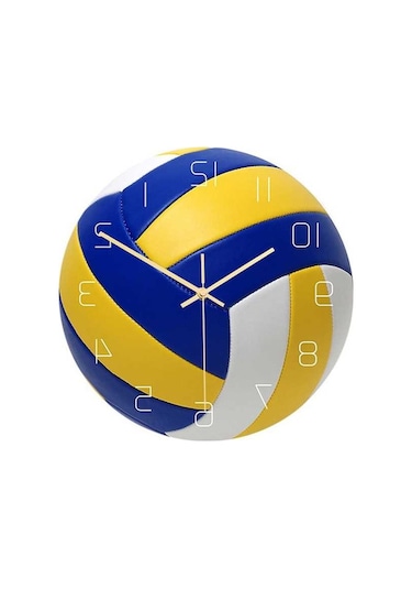 Pazly Yuvarlak Voleybol Voleybol Topu Suntek Spor Sessiz Saati Duvar 12 '' İd Çok Renkli