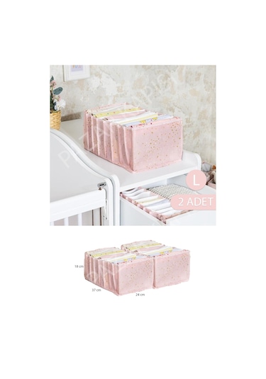 Pazar Kapısı 2 Adet Baby Bebek Odası Akordiyon Çekmece Düzenleyici Pembe L Boy
