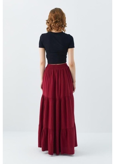 4567 Kadın Fırfırlı Uzun Müslin Etek Bordo Bordo