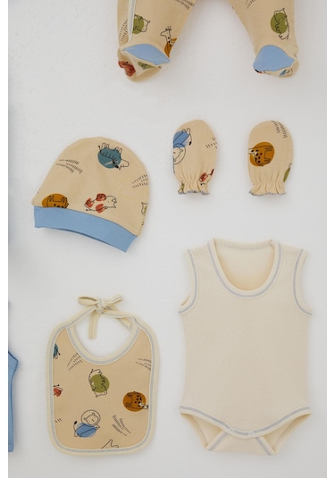 Breeze Erkek Bebek Hastane Çıkışı 8 Li Sevimli Hayvancıklar Desenli 0-3 Ay, Bej Bej