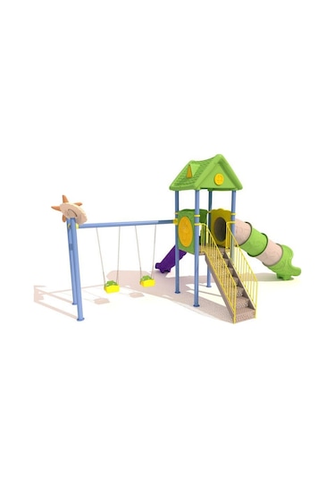 Çocuk Oyun Parkı Ev Temalı - Deniz Yıldızı Figürlü 2 Kaydıraklı Model-758 Çok Renkli