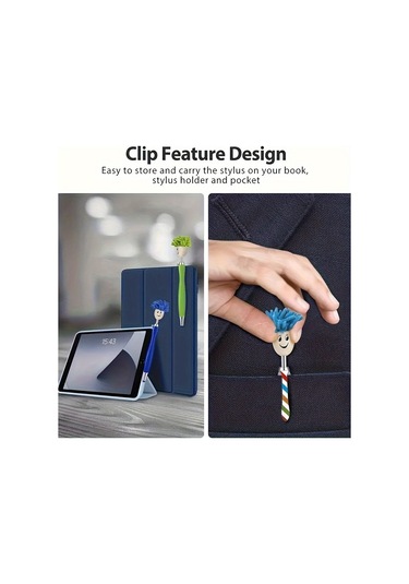 Bebek Kafası Peluş Çizgi Film Saç Paspası Kafası Gülen İfade Portre Tüylü Kafa Dokunmatik Ekran Silme Tükenmez Kalem 10个