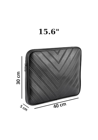 Notebook Laptop Apple Uyumlu MacBook Çantası Suni Deri 15.6" İnç - 800-düz Siyah