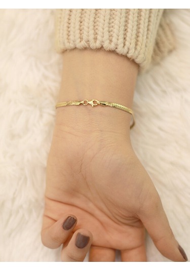 14 Ayar Altın Balık Sırtı Siyah Baget Bileklik Altın