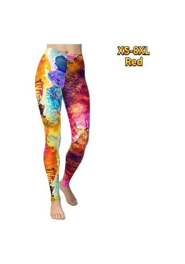 Novahub Kırmızı Bayan Çok Renkli Taşlar Baskılar Streç Yoga Tayt Spor Koşu Spor Salonu Spor Aktif Pantolon Düz Kırmızı Kırmızı