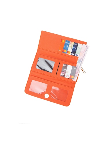 Kadın Turuncu Kağıt Para Ve Kartlık Bölmeli Turuncu Cüzdan Fermuar Detaylı Turuncu