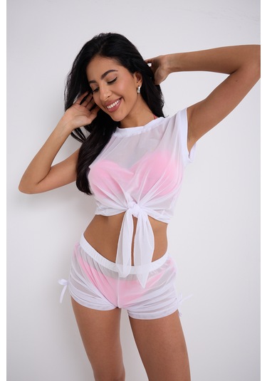 By Papi Büzgülü Tül Şort Beyaz