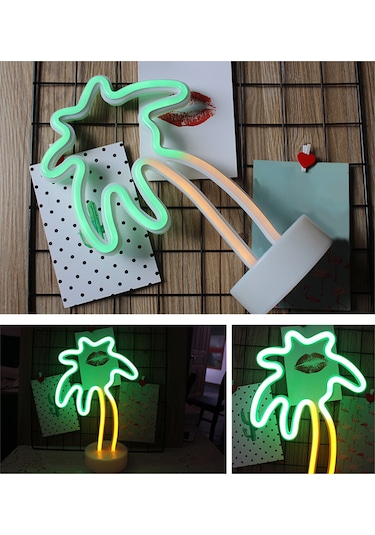 Yaozixa Yeşil Neon Kaplumbağa Yaprağı Led Masa Lambası - Yatak Odası Dekorasyonu Usb Akşam Lambası Usb + 3xaa Pil Desteği, Pil Dahil Değil Diğer