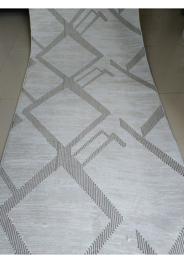 Krem Geometrik Desen Yıkanabilir Kaymaz Dört Mevsimlik Salon Banyo Balkon Genç Odası Kesme Halı Krem