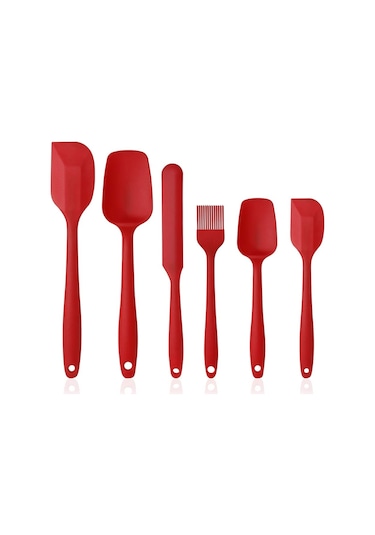 Silikon Spatula Ve Kaşık Seti, 6 Parça Silikon Mutfak Gereçleri Kırmızı Kırmızı Diğer
