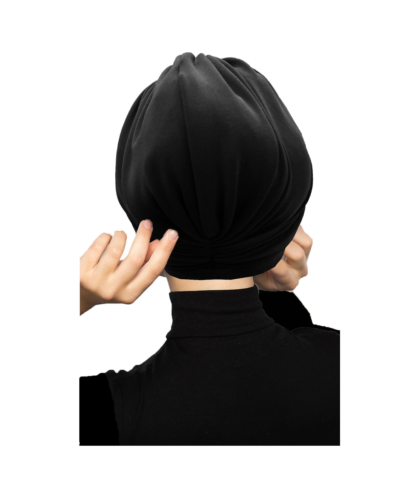 Çift Katlı Astarlı Siyah Hazır Türban Tesettür Dış Ve Havuz Bonesi Siyah