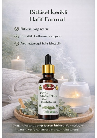 Safvital Okaliptus Yağı 20 Ml Bitkisel Aromaterapi Yağı Ferahlatıcı Koku Günlük Kullanım Cilt Bakım Yağı