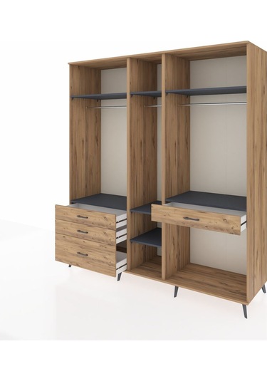 Kronos Dolap 7 Raflı 4 Çekmeceli 3 Askılı 220x59x243 Çam-antrasit/çam Antrasıt/atlas Çam