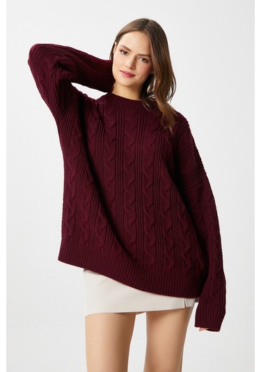 Ritnice Kadın Stella Yumuşak Oversize Bordo Triko Kazak Bordo