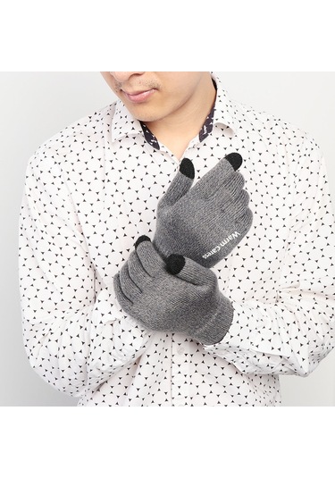 1 Çift Erkek Kalın Örme Eldiven Telefon Ekranı Kış Sonbahar Sıcak Yün Kaşmir Düz Renk Eldiven Erkek Eldiven İş Eldivenleri D-coff