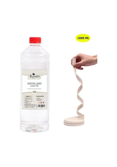 Kandillo Şeffaf Kandil Yağı İç Mekan 1 Lt + 50cm Fitil