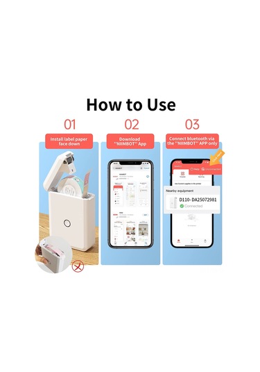 Yunboo D110 İngilizce Ev Ofis Termal Etiket Yazıcı: Taşınabilir Mini Bluetooth, Kolay Kullanım, 1 Rollü Kağıt Dahil