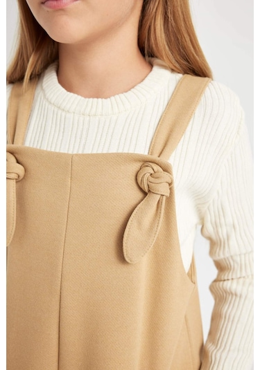 Defacto Kız Çocuk Cepli Salopet Elbise D2923A824WNBG203 Bej