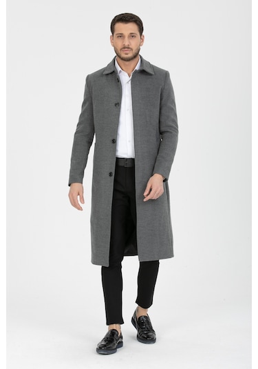 Erkek Gri Dar Kesim Uzun Kaşe Gömlek Yaka Palto & Kaban Gri Erkek Gri Dar Kesim Uzun Kaşe Gömlek Yaka Palto & Kaban Gri