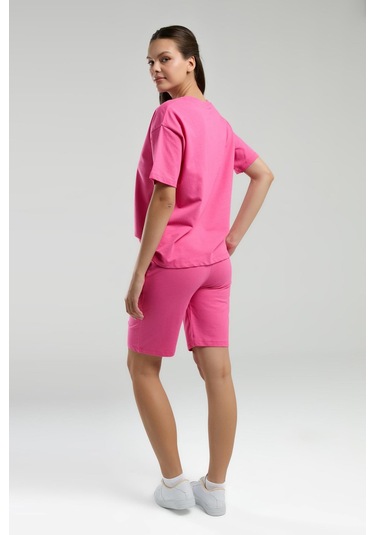 Roly Poly Kadın Bisiklet Yaka Kısa Kollu Bermuda Şortlu Pijama Takım Fuşya