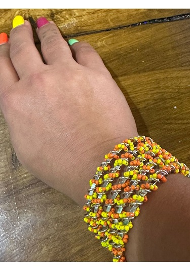 Çelik Boncuklu Tasarım Ayarlanabilir Boy Kadın Bileklik Turuncu