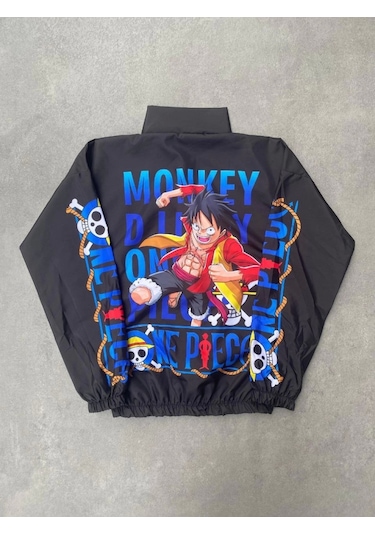 Modasize Unisex Fermuarlı Dijital Baskılı Rüzgarlik - Siyah Siyah