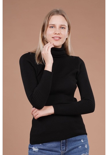 Gabria Fitilli Balıkçı Yaka Kazak Siyah